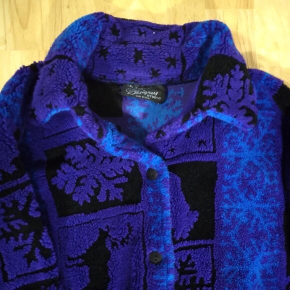 Vintage Moose & Snowflakes Pattern Fleece Jacket - Picture 1 of 7